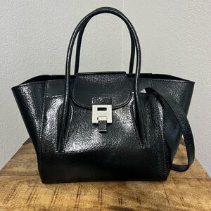 Women's Black Bancroft Medium Crackled Calf Leather Satchel